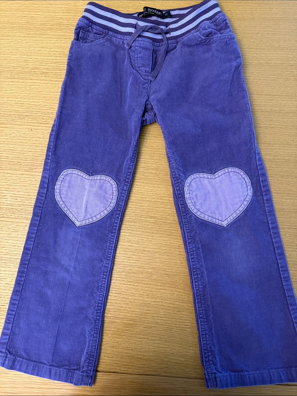 Boden Purple Corduroy Pants with Light Purple Heart Knees